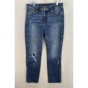 J Crew Jeans Women's Sz 29 Vintage Straight‎ Mid Rise Distressed Blue Denim